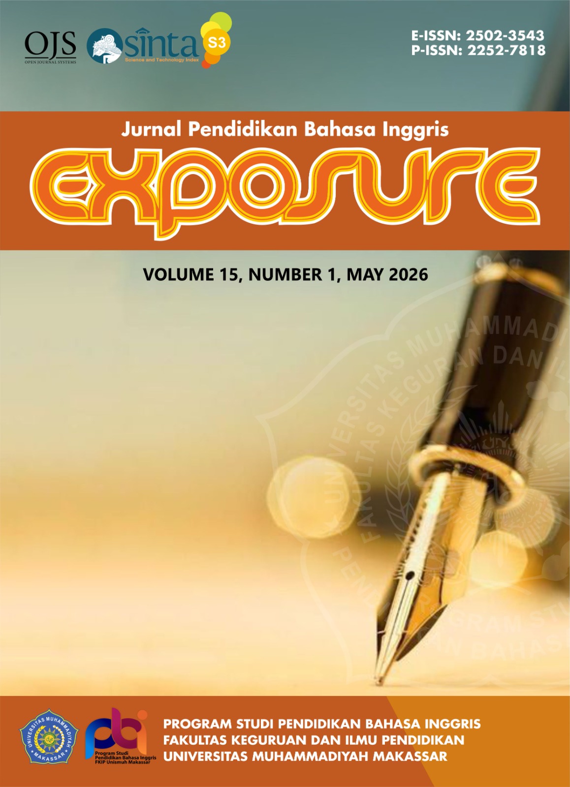 					View Vol. 15 No. 1 (2026): EXPOSURE:JURNAL PENDIDIKAN BAHASA INGGRIS
				